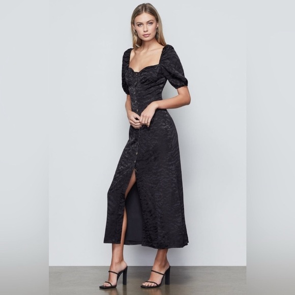 Good American Black Animal Print Button Front Puff Sleeve Corset Maxi Dress M - Picture 12 of 13